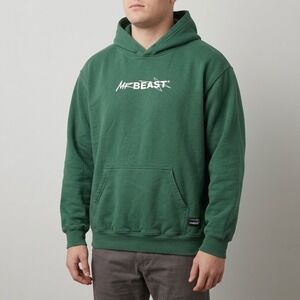 MrBeast Logo Hoodie Sweatshirt Mens Large Green Sub to Beast EUC